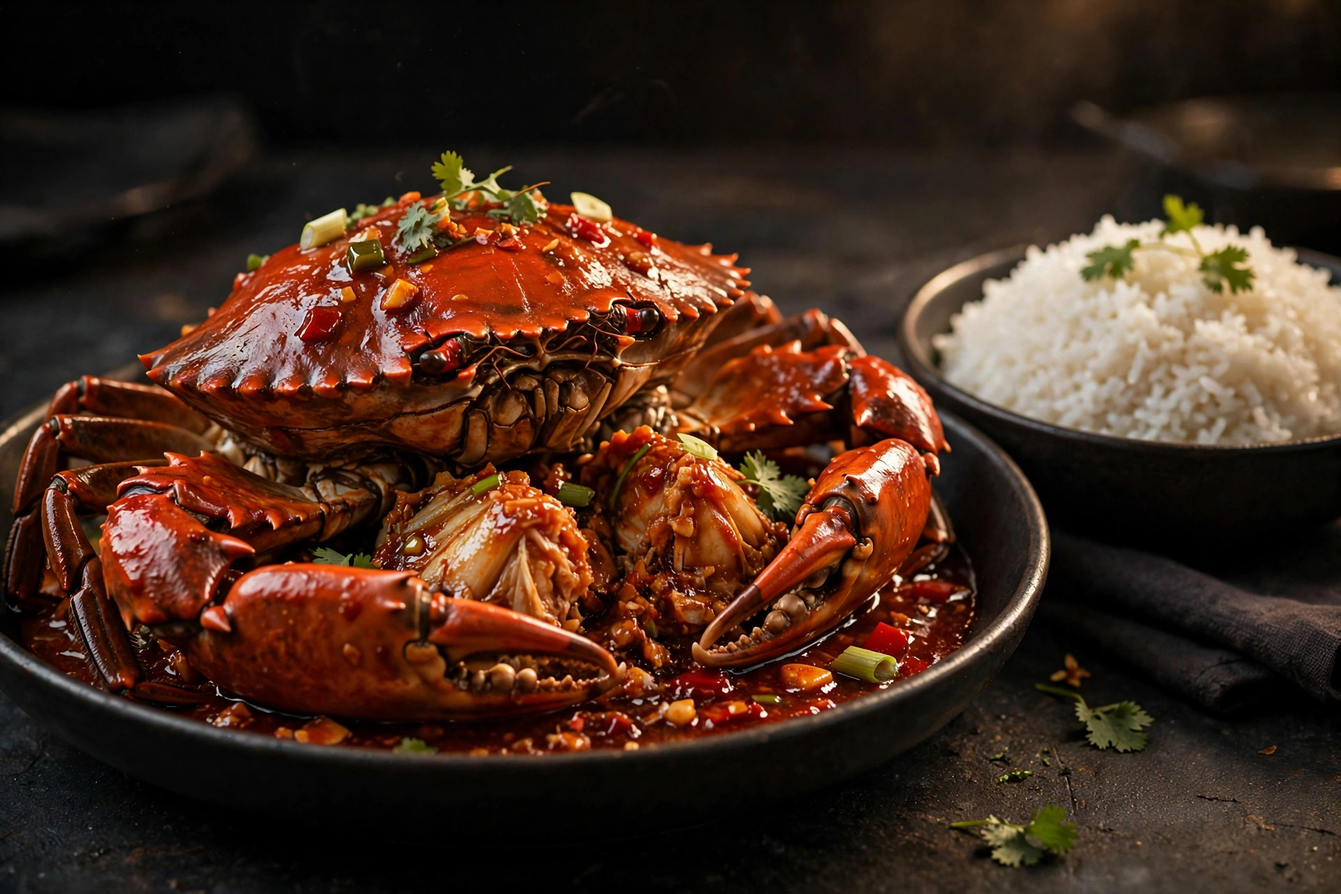 Singaporean chilli mudcrab with steamed rice